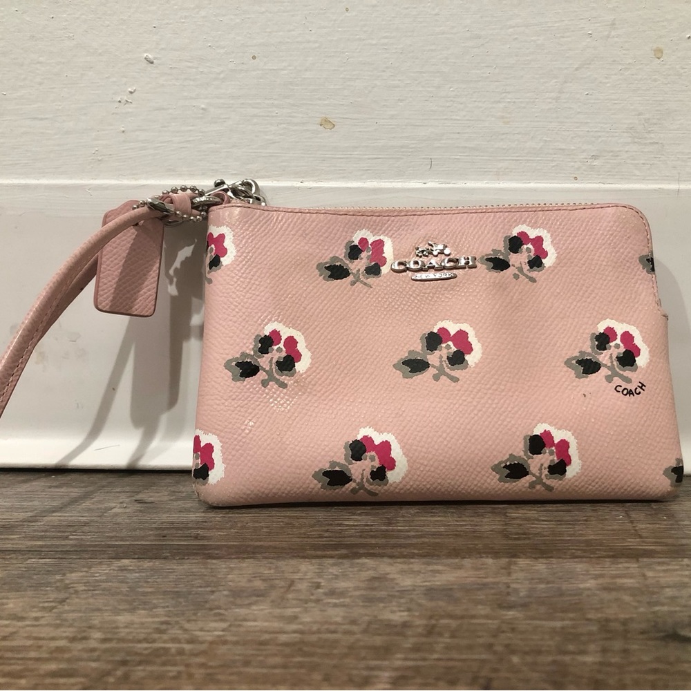 Coach Floral print leather wristlet